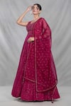 Samyukta Singhania_Pink Georgette Embroidery Sequin Leaf Neck Persian Bloom Gown With Dupatta _at_Aza_Fashions