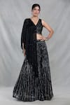 Buy_Samyukta Singhania_Black Blouse Chinnon Embellished Sequin V-neck Stripe Lehenga With Draped_at_Aza_Fashions