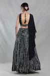 Shop_Samyukta Singhania_Black Blouse Chinnon Embellished Sequin V-neck Stripe Lehenga With Draped_at_Aza_Fashions