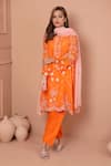 Buy_Shetab Kazmi_Orange Mul Chanderi Embroidered Cutwork Notched Vine Kurta Salwar Set _at_Aza_Fashions