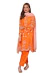 Buy_Shetab Kazmi_Orange Mul Chanderi Embroidered Cutwork Notched Vine Kurta Salwar Set _Online_at_Aza_Fashions