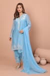 Buy_Shetab Kazmi_Blue Mul Chanderi Embroidered Cutwork Notched Floral Kurta Salwar Set _at_Aza_Fashions