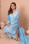 Buy_Shetab Kazmi_Blue Mul Chanderi Embroidered Cutwork Notched Floral Kurta Salwar Set 