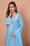 Shop_Shetab Kazmi_Blue Mul Chanderi Embroidered Cutwork Notched Floral Kurta Salwar Set 