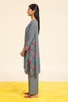 Shetab Kazmi_Grey Pure Crepe Printed Floral Leaf Botanic Kurta Pant Set _Online_at_Aza_Fashions