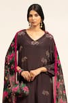 Shop_Shetab Kazmi_Black Pure Crepe Printed Floral V-neck Star Embellished Kurta Sharara Set _at_Aza_Fashions