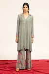Buy_Shetab Kazmi_Grey Pure Crepe Printed Sequin Embellished Tunic With Flared Pant _at_Aza_Fashions