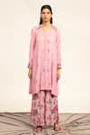 Buy_Shetab Kazmi_Pink Pure Crepe Printed Floral Shirt Bead Embellished Tunic With Flared Pant _at_Aza_Fashions