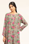 Buy_Shetab Kazmi_Grey Pure Crepe Printed Floral Round Botanic Sequined Kurta With Salwar _Online_at_Aza_Fashions