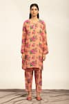 Buy_Shetab Kazmi_Peach Pure Crepe Printed Floral Round Sequined Kurta With Salwar _at_Aza_Fashions