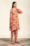 Shetab Kazmi_Peach Pure Crepe Printed Floral Round Sequined Kurta With Salwar _Online_at_Aza_Fashions