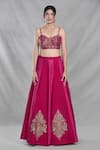 Samyukta Singhania_Pink Silk Imported Embroidery Sequin Spread Collar Bloom Jacket Lehenga Set_Online_at_Aza_Fashions