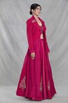 Buy_Samyukta Singhania_Pink Silk Imported Embroidery Sequin Spread Collar Bloom Jacket Lehenga Set _Online_at_Aza_Fashions