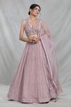 Buy_Samyukta Singhania_Pink Silk, Organza, Chiffon Sequins, Cut Work Periwinkle Embroidered Lehenga Set