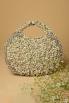 Buy_Clutch'D_White Japanese Beads Raw Silk Embellished Bag _at_Aza_Fashions