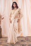 Buy_Farha Syed_Ivory Handloom Soft Chanderi Tissue Cutdana And Border Saree With Blouse _at_Aza_Fashions