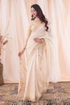 Shop_Farha Syed_Ivory Handloom Soft Chanderi Tissue Cutdana And Border Saree With Blouse _at_Aza_Fashions