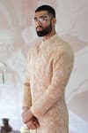 Shop_Farha Syed_Ivory Sherwani Handloom Soft Chanderi Tissue And Cutdana & Pant Set _at_Aza_Fashions