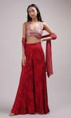 Buy_Breathe by Aakanksha Singh_Red Lurex Embroidered Sequin Plunging V Crop Top Sharara Set _at_Aza_Fashions