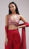 Breathe by Aakanksha Singh_Red Lurex Embroidered Sequin Plunging V Crop Top Sharara Set _at_Aza_Fashions