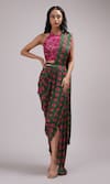 Buy_Breathe by Aakanksha Singh_Pink Upada Silk Printed Floral Halter Redbud Pre-draped Saree With Blouse_at_Aza_Fashions