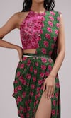 Breathe by Aakanksha Singh_Pink Upada Silk Printed Floral Halter Redbud Pre-draped Saree With Blouse_Online_at_Aza_Fashions