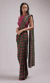 Buy_Breathe by Aakanksha Singh_Pink Upada Silk Printed Floral Halter Redbud Pre-draped Saree With Blouse_Online_at_Aza_Fashions
