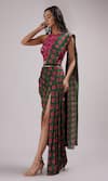 Shop_Breathe by Aakanksha Singh_Pink Upada Silk Printed Floral Halter Redbud Pre-draped Saree With Blouse_Online_at_Aza_Fashions