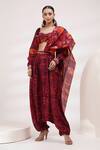 Buy_Breathe by Aakanksha Singh_Maroon Upada Silk Printed Abstract Silene Pre-draped Dhoti Saree With Blouse _at_Aza_Fashions