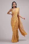 Buy_Breathe by Aakanksha Singh_Yellow Upada Silk Printed Abstract Halter Sita Pre-draped Saree With Blouse _at_Aza_Fashions