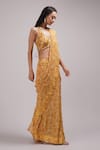 Buy_Breathe by Aakanksha Singh_Yellow Upada Silk Printed Abstract Halter Sita Pre-draped Saree With Blouse _Online_at_Aza_Fashions