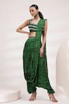 Buy_Breathe by Aakanksha Singh_Green Upada Silk Printed Abstract Summer Pre-draped Dhoti Saree With Blouse_at_Aza_Fashions