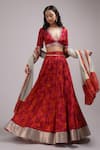 Buy_Breathe by Aakanksha Singh_Red Upada Silk Printed Abstract Rose V Neck Thia Lehenga Set _at_Aza_Fashions