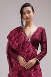 Breathe by Aakanksha Singh_Purple Upada Silk Printed Abstract V Winkle Pre-draped Ruffle Saree With Blouse _Online_at_Aza_Fashions