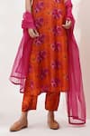 Buy_Breathe by Aakanksha Singh_Orange Upada Silk Printed Floral Yarrow Kurta Pant Set For Kids_Online_at_Aza_Fashions