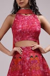 Shop_Breathe by Aakanksha Singh_Orange Upada Silk Printed Floral Round Neck Floortie Lehenga Set_Online_at_Aza_Fashions