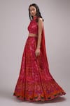 Breathe by Aakanksha Singh_Orange Upada Silk Printed Floral Round Neck Floortie Lehenga Set_at_Aza_Fashions