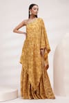 Buy_Breathe by Aakanksha Singh_Yellow Upada Silk Printed Floral Asymmetric Freesia Kurta And Sharara Set_at_Aza_Fashions