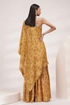 Shop_Breathe by Aakanksha Singh_Yellow Upada Silk Printed Floral Asymmetric Freesia Kurta And Sharara Set_at_Aza_Fashions