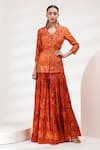 Buy_Breathe by Aakanksha Singh_Orange Upada Silk Printed Abstract V Neck Gerbera Jacket And Sharara Set _at_Aza_Fashions