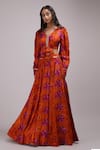 Buy_Breathe by Aakanksha Singh_Orange Upada Silk Printed Rose V Neck Giacinta Blouse And Skirt Set_at_Aza_Fashions