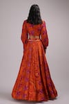 Shop_Breathe by Aakanksha Singh_Orange Upada Silk Printed Rose V Neck Giacinta Blouse And Skirt Set_at_Aza_Fashions