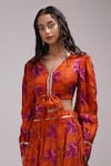 Shop_Breathe by Aakanksha Singh_Orange Upada Silk Printed Rose V Neck Giacinta Blouse And Skirt Set_Online_at_Aza_Fashions