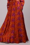 Breathe by Aakanksha Singh_Orange Upada Silk Printed Rose V Neck Giacinta Blouse And Skirt Set_at_Aza_Fashions
