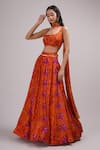 Buy_Breathe by Aakanksha Singh_Pink Upada Silk Printed Floral Square Neck Ginger Lehenga Blouse Set _at_Aza_Fashions