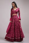 Buy_Breathe by Aakanksha Singh_Purple Upada Silk Printed Gulmohar V Neck Lehenga Set _at_Aza_Fashions