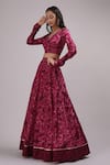 Breathe by Aakanksha Singh_Purple Upada Silk Printed Gulmohar V Neck Lehenga Set _Online_at_Aza_Fashions