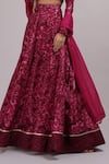 Breathe by Aakanksha Singh_Purple Upada Silk Printed Gulmohar V Neck Lehenga Set _at_Aza_Fashions