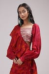 Buy_Breathe by Aakanksha Singh_Fuchsia Upada Silk Printed Rose Square Hana Draped Ruffle Saree With Blouse _Online_at_Aza_Fashions