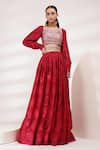 Buy_Breathe by Aakanksha Singh_Red Upada Silk Embroidery Sequin Square Neck Harmony Blouse Lehenga Set_at_Aza_Fashions